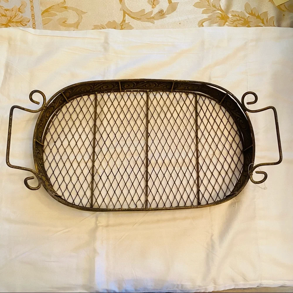 Metal Tray Golden patina look By Pier 1 NWOT